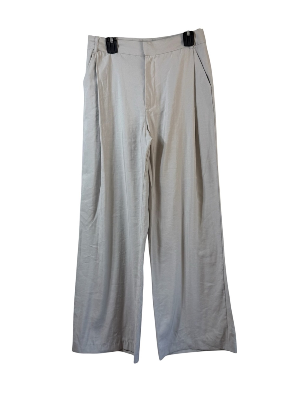 ZARA High Waist Pleated Wide Leg Trousers Light Gray Neutral Modal Pants M